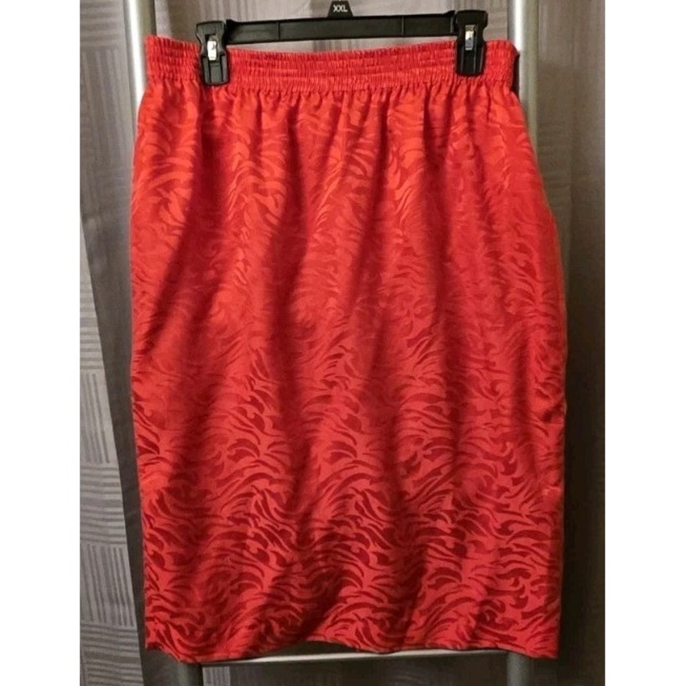 Adrianna Papell Silk Midi Skirt Size 12 Red‎ Jacquard Womens